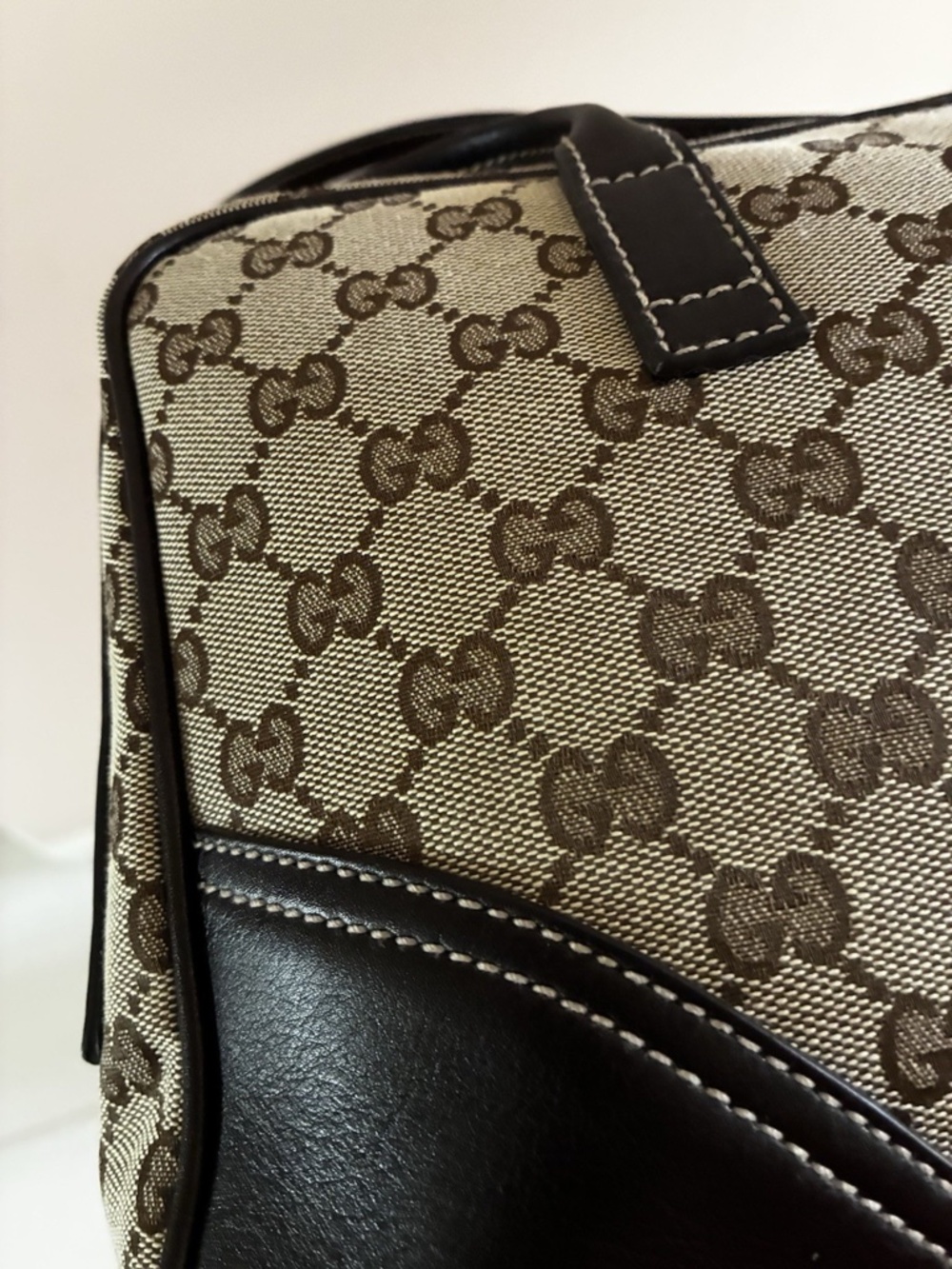 Gucci Britt Boston Bag GG Monogram Canvas Brown Leather & Dust Bag -Like New - Picture 5 of 16
